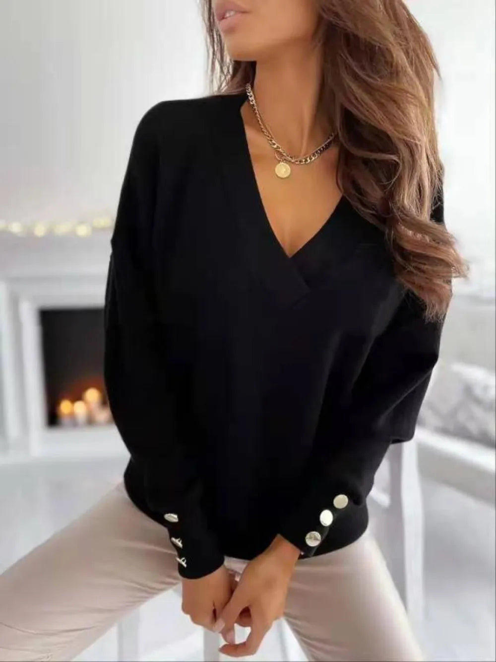 V-neck Long Sleeve Sweatshirt (8)