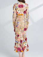 Floral Embroidered Mesh Long Sleeve Midi Dress (6)