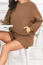 Round Neck Sweatshirt Shorts Set (8)