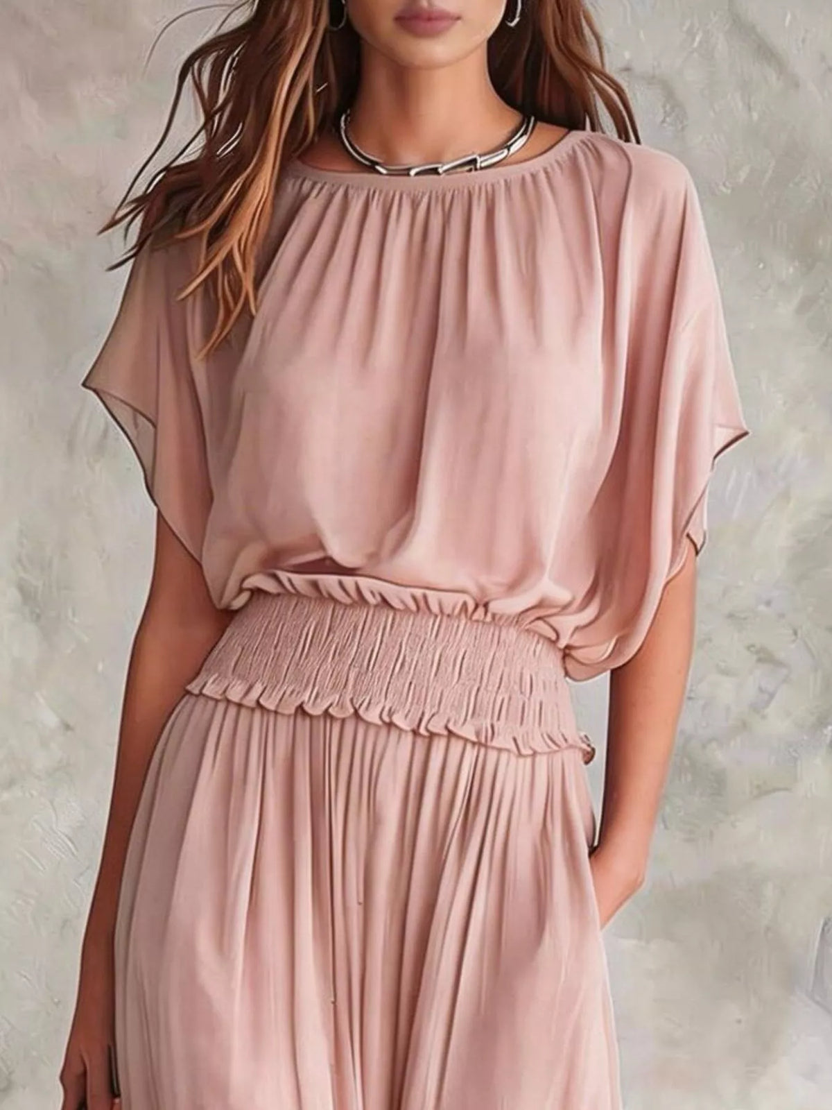 Chiffon Maxi Dress Smocked Waist (5)