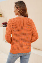 Round Neck Openwork Dropped Shoulder Knit Top (8)