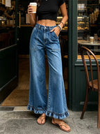 High-waisted Wide-leg Ruffle Hem Jeans (6)