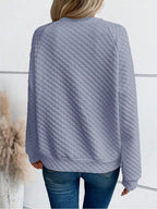 Quilted Texture Long Sleeve Sweatshirt Notched Neck (6)
