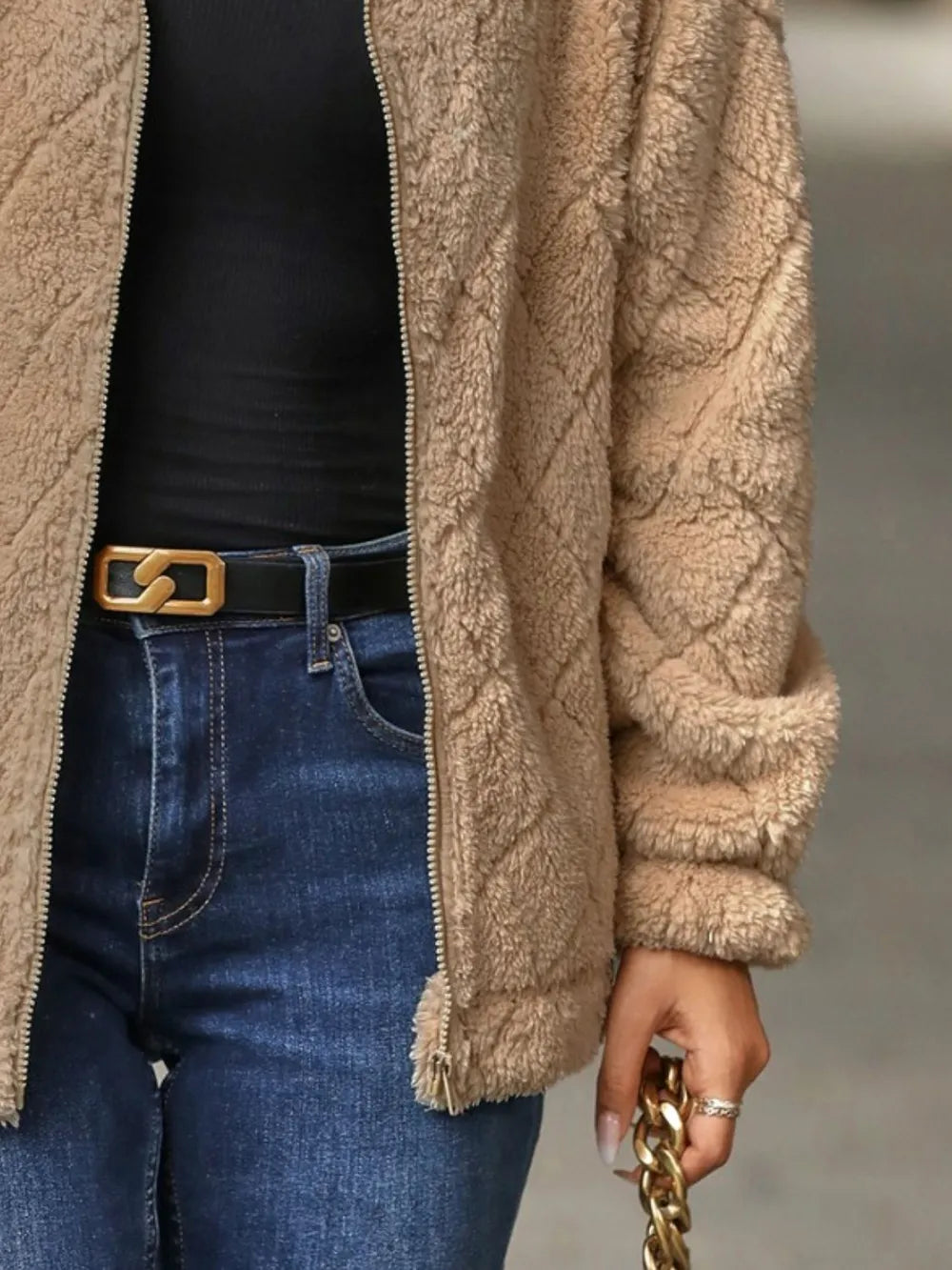Fuzzy Pocketed Zip Up Jacket (3)