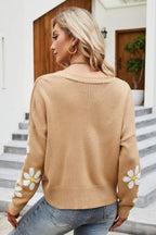 Floral Ribbed Trim Drop Shoulder Cardigan (19)