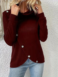 Decorative Button Turtleneck Long Sleeve T-shirt