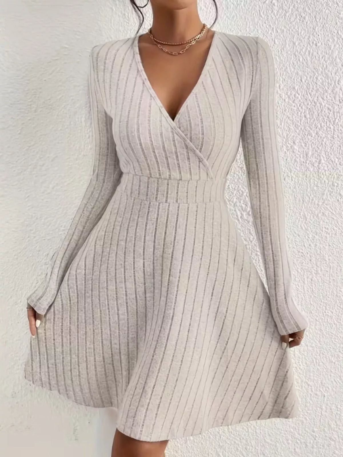 Ribbed Knit Wrap Mini Dress (2)