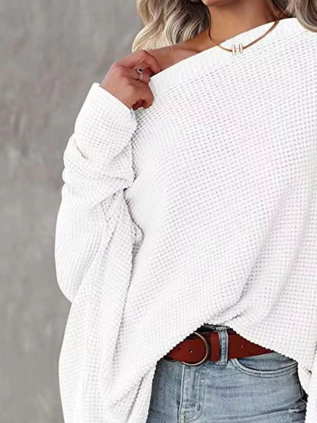 Waffle Knit Boat Neck T-shirt (2)
