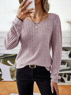Ribbed Knit Long Sleeve T-shirt (18)