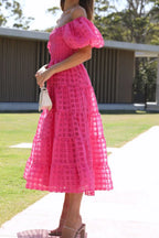 Off Shoulder Short Puff Sleeve Midi Dress (25)