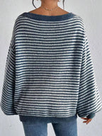Striped Knit Boat Neck Sweater (10)