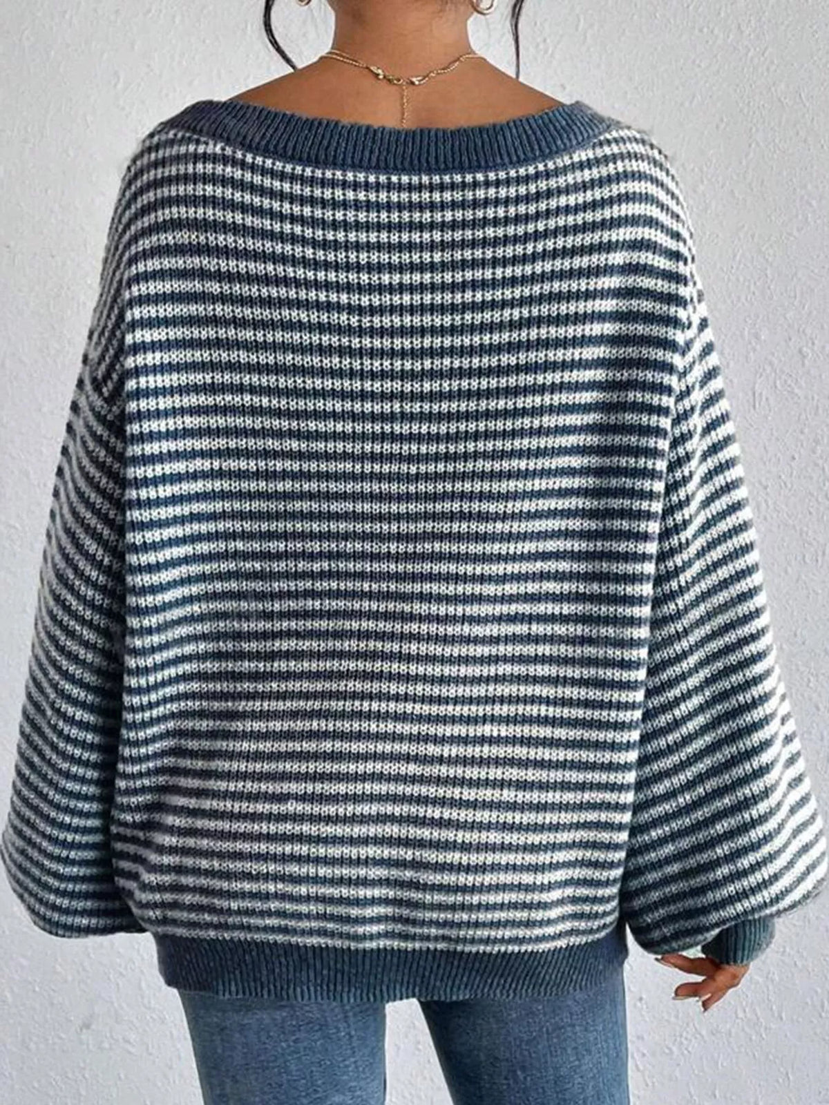 Striped Knit Boat Neck Sweater (10)
