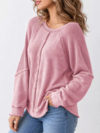 Waffle Knit Raglan Sleeve Sweatshirt (13)