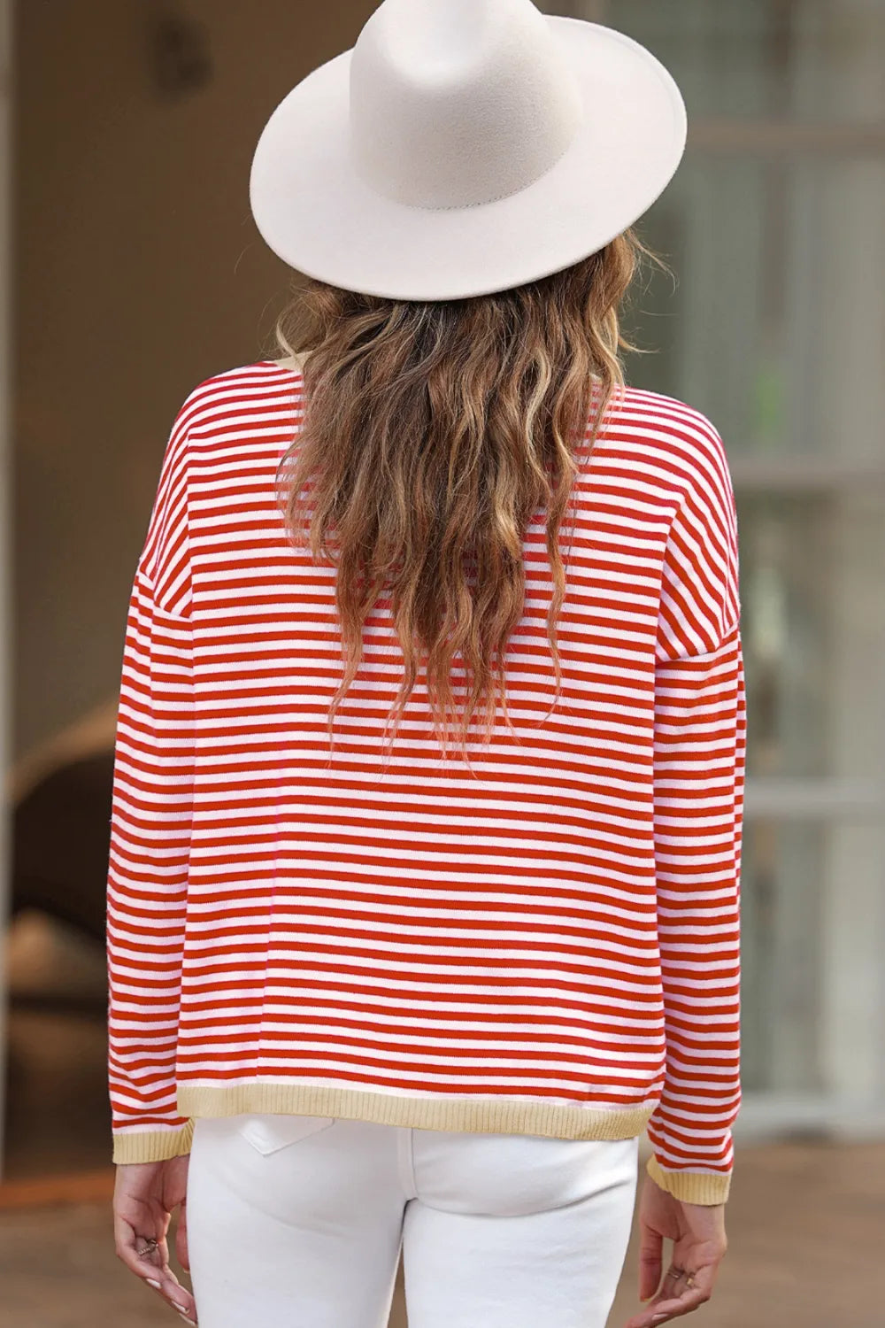 Striped Round Neck Drop Shoulder T-shirt (6)