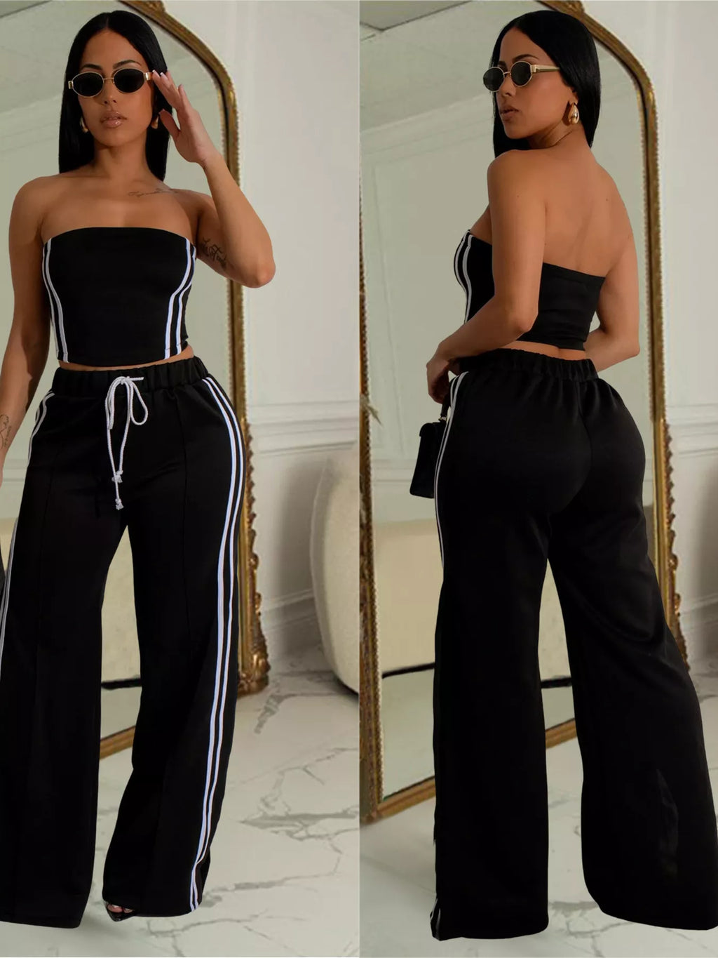 Sleeveless Tube Top Wide Leg Pants Set (3)