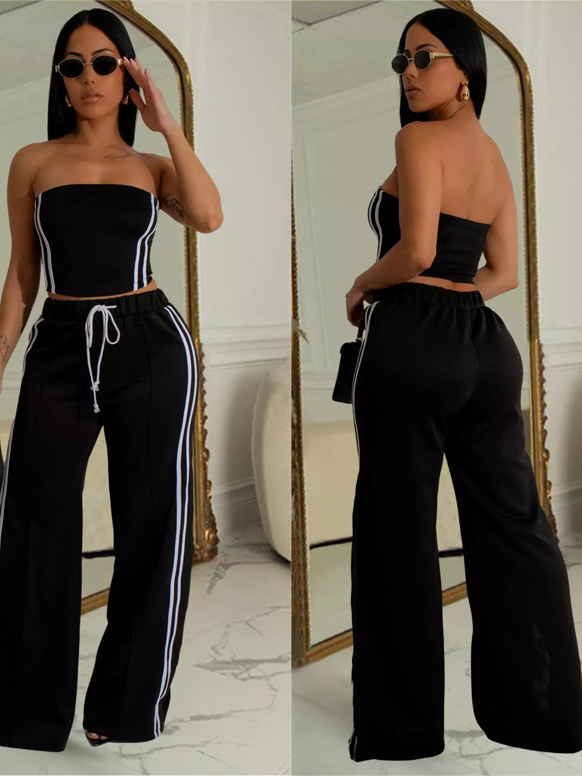Sleeveless Tube Top Wide Leg Pants Set (3)