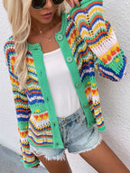 Chevron Stripes Openwork Cardigan (7)