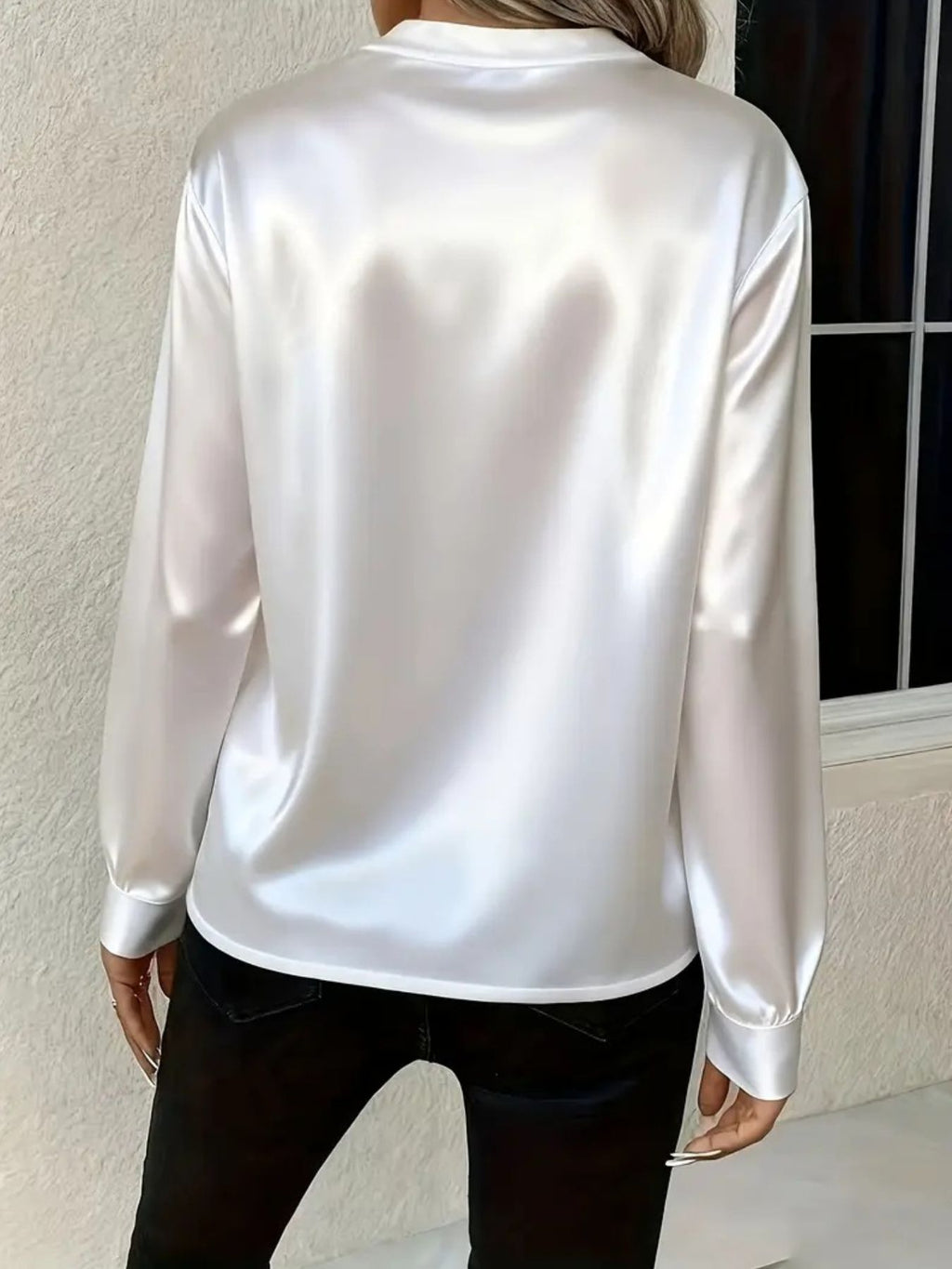 Satin Notched Long Sleeve Blouse (5)