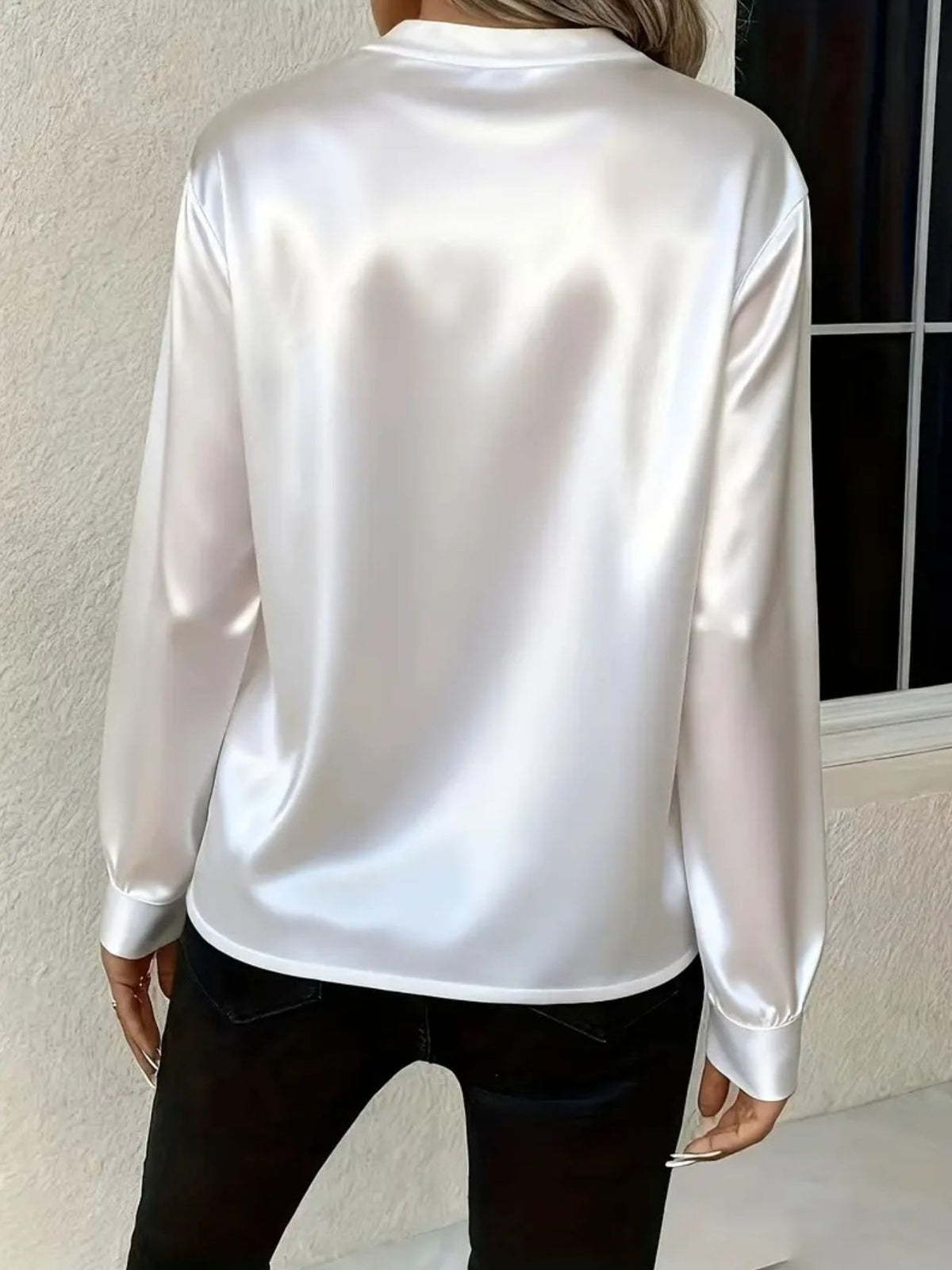 Satin Notched Long Sleeve Blouse (5)