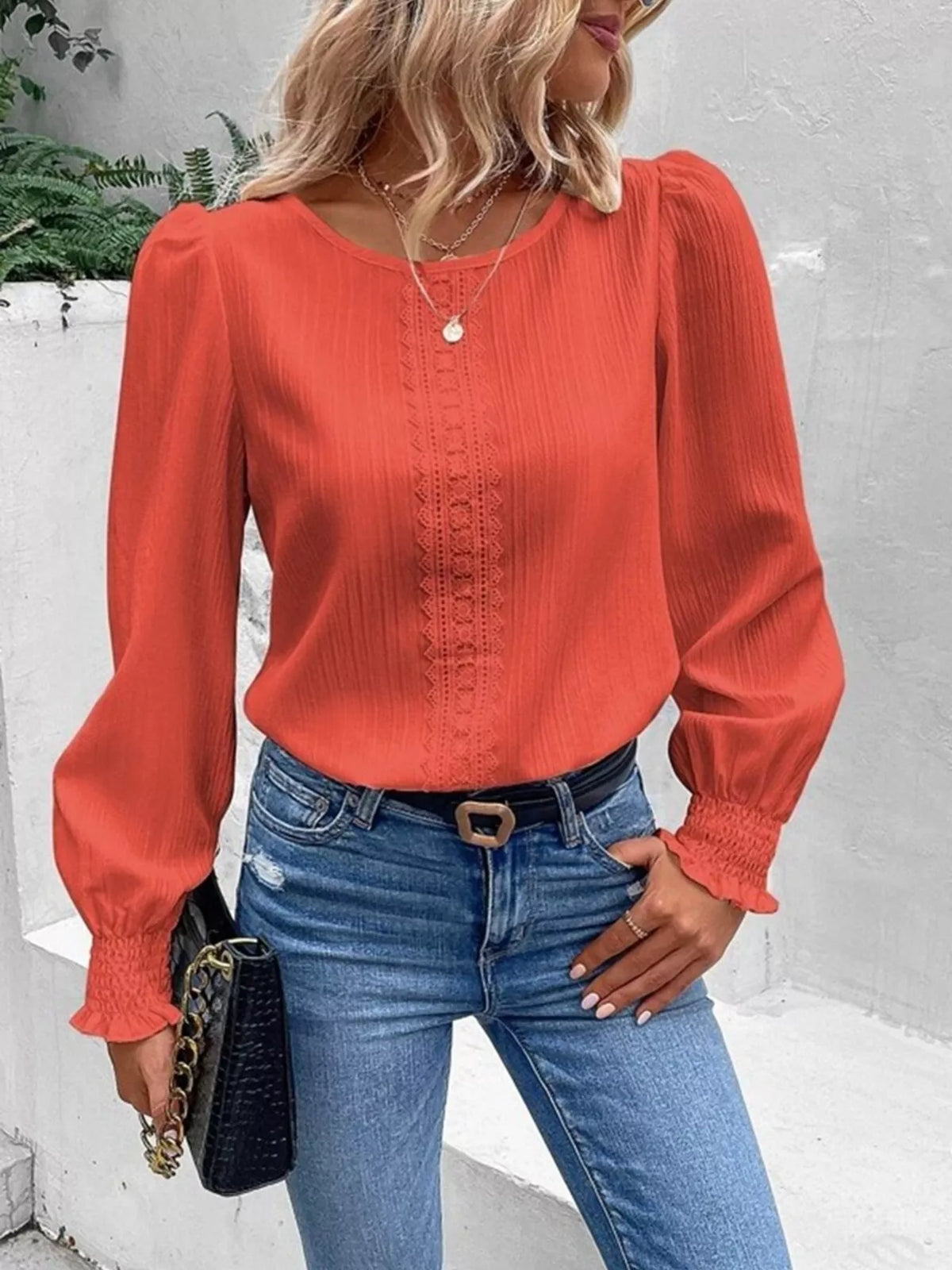 Lace Trim Long Sleeve Blouse (8)