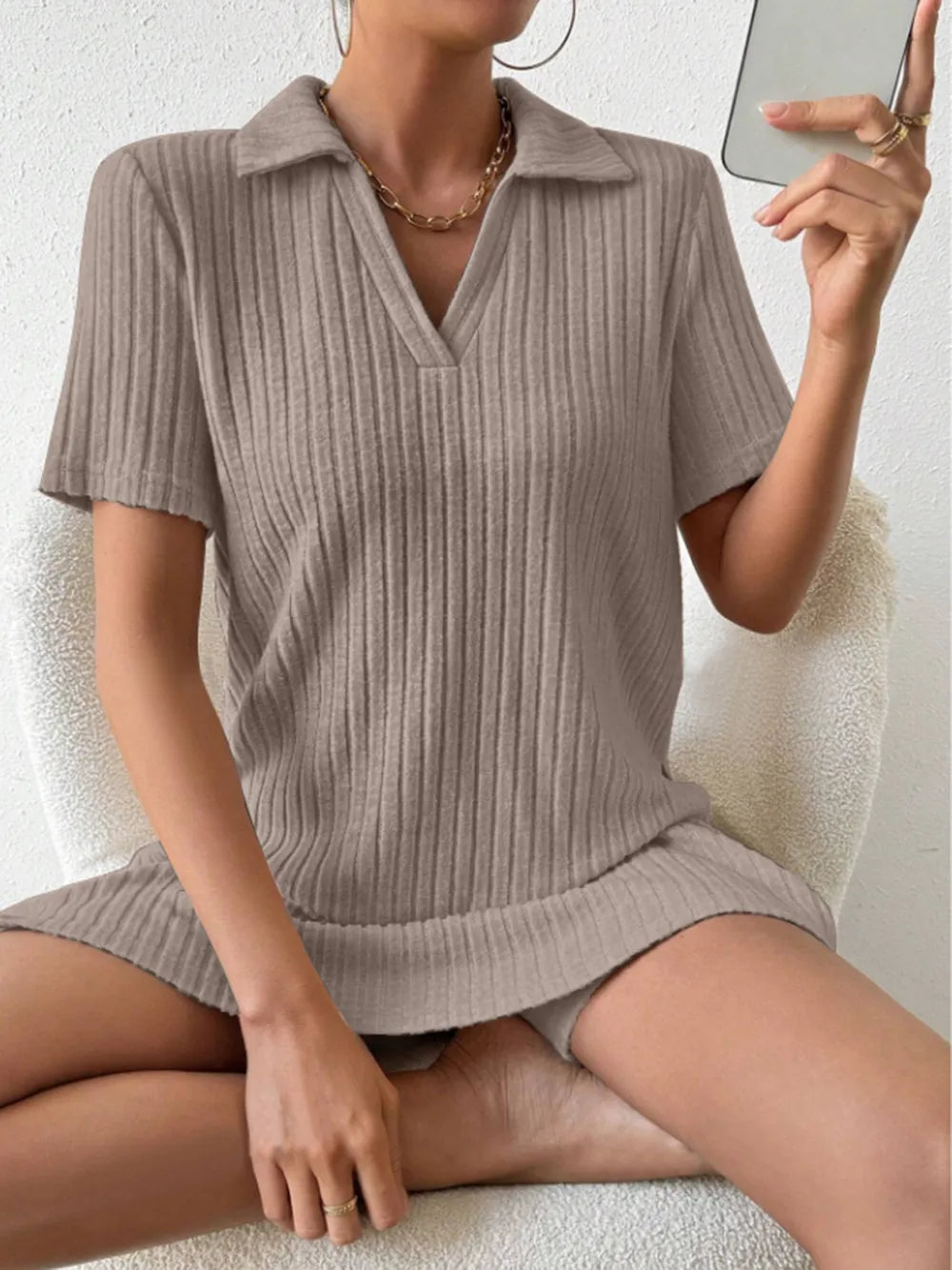 Johnny Collar Short Sleeve Top Shorts Set (10)