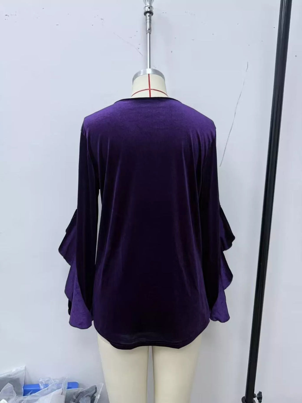 Velvet Round Neck Ruffle Sleeve Top (15)