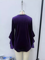 Velvet Round Neck Ruffle Sleeve Top (15)