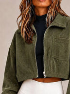Corduroy Zip Up Cropped Jacket (8)