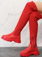 Pu Leather Round Toe Platform Boots