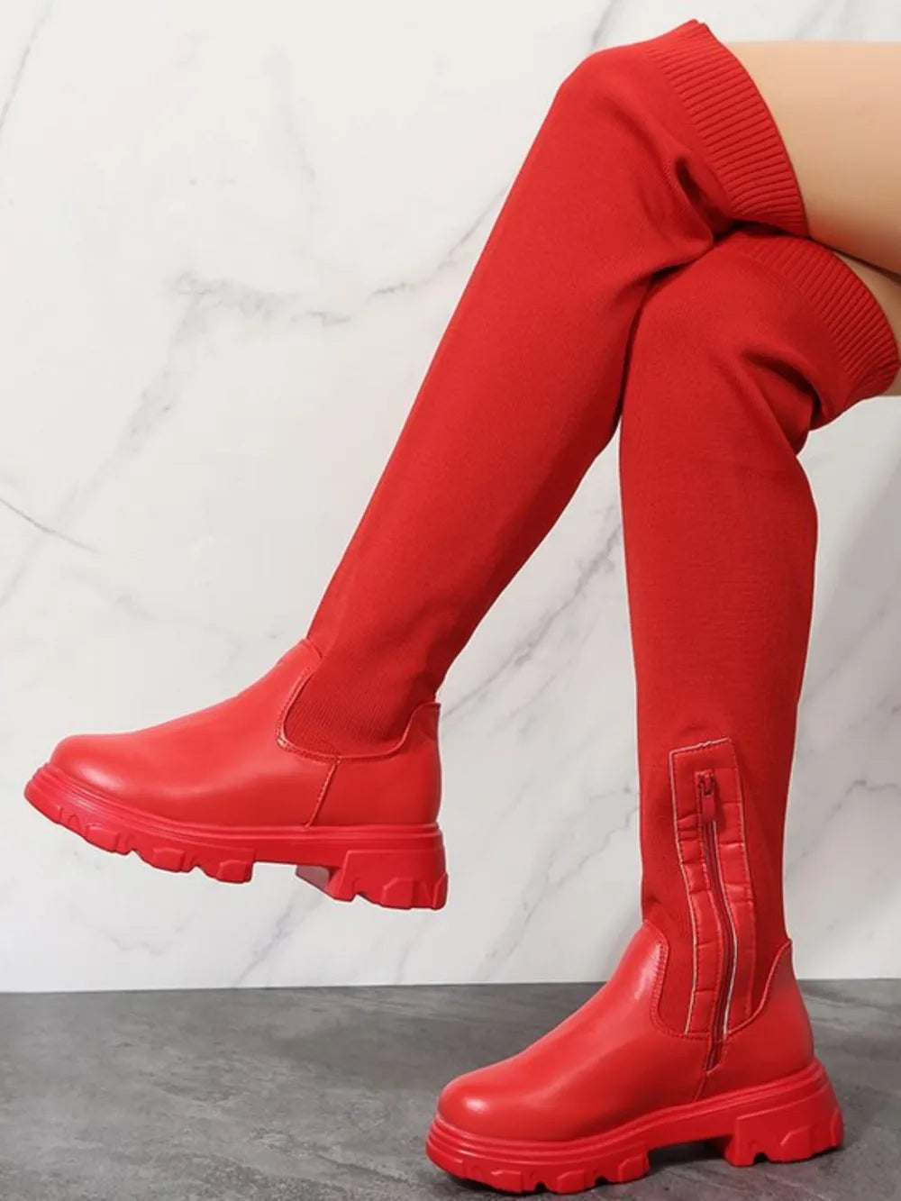 Pu Leather Round Toe Platform Boots