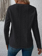Eyelet Round Neck Long Sleeve Blouse (6)