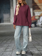 Textured Drawstring Long Sleeve Hoodie (15)