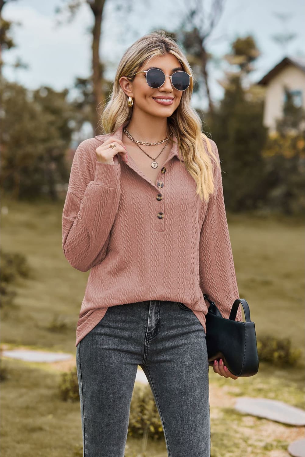 Collared Neck Long Sleeve Blouse (11)