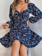 Printed Sweetheart Neck Balloon Sleeve Mini Dress (5)