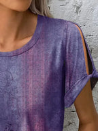 Printed Round Neck Short Sleeve T-shirt (12)