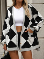 Checkered Dropped Shoulder Long Sleeve Cardigan (6)