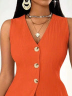 Sleeveless Button-down Vest Shorts Set (15)