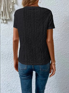 Eyelet Round Neck Short Sleeve T-shirt (7)