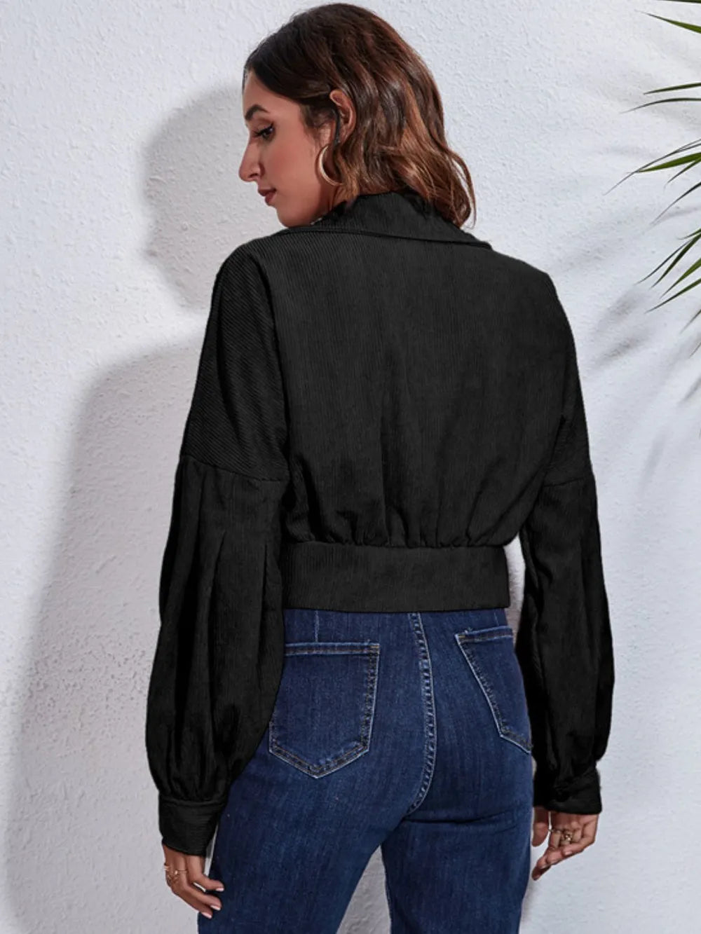 Button Down Collared Neck Cropped Jacket (13)