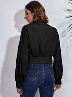 Button Down Collared Neck Cropped Jacket (13)