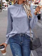 Texture Mock Neck Long Sleeve Blouse (15)