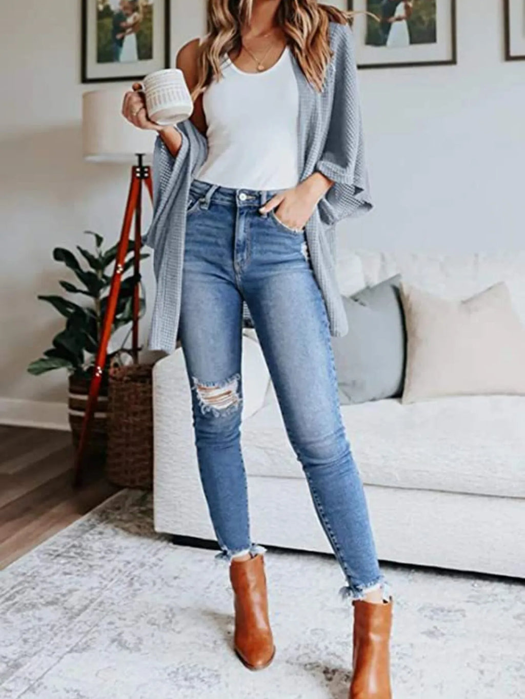 Full Size Open Front Waffle Knit Cardigan Plus (32)