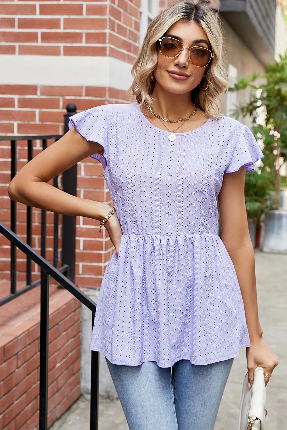 Tied Ruffled Round Neck Peplum T-shirt (23)