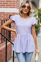 Tied Ruffled Round Neck Peplum T-shirt (23)