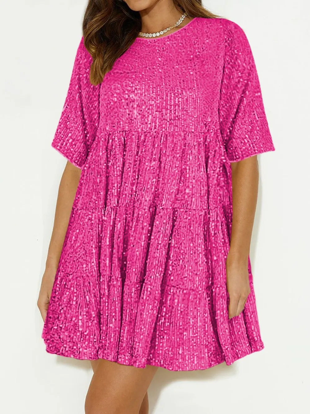 Sequin Round Neck Half Sleeve Mini Dress (18)