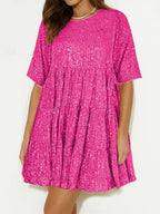 Sequin Round Neck Half Sleeve Mini Dress (18)