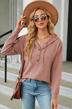 Drawstring Half Button Long Sleeve Hoodie (23)
