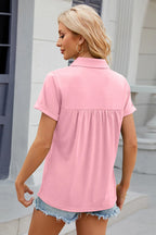 Ruched Johnny Collar Short Sleeve Blouse (20)