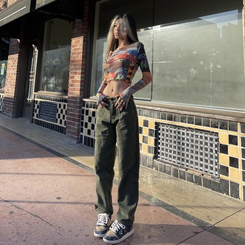 Olive Green Straight Denim High Street Cross Jeans photo 5