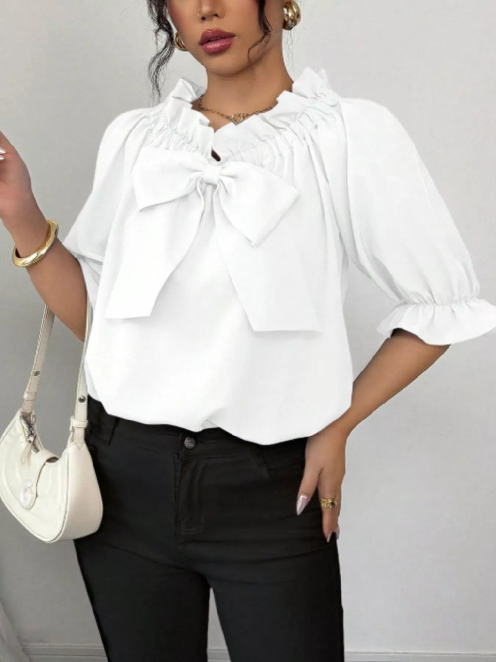 Bow Flounce Sleeve Blouse (10)